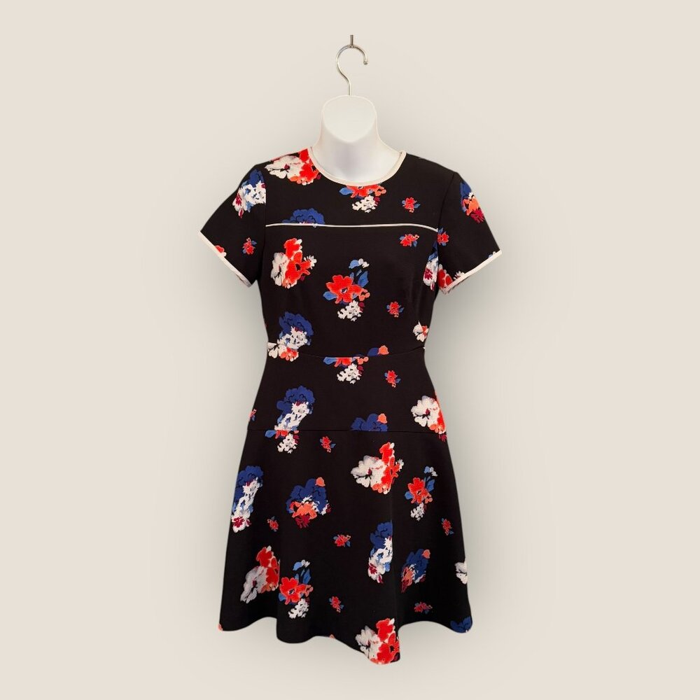 Vince Camuto Womens Traveling Blooms Floral Fit & Flare Dress Size 0 Black Red